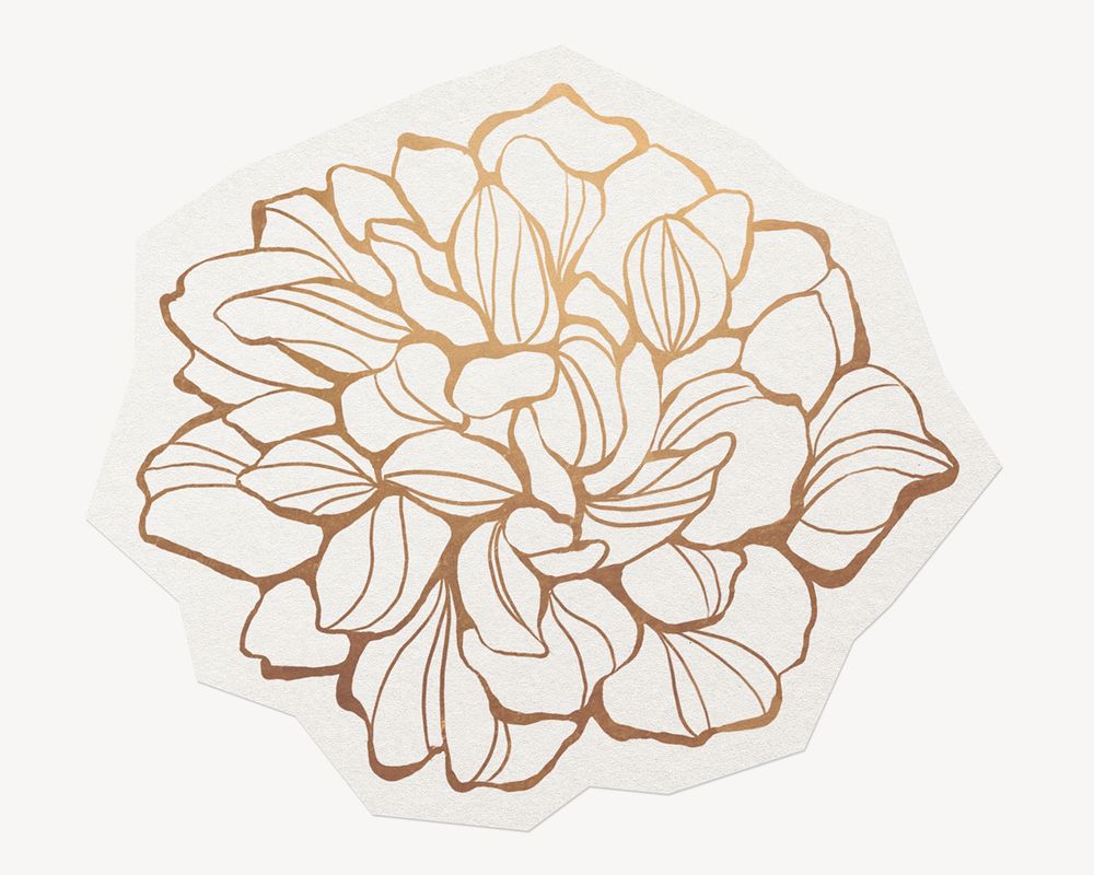 Gold flower sticker, decorative floral illustration