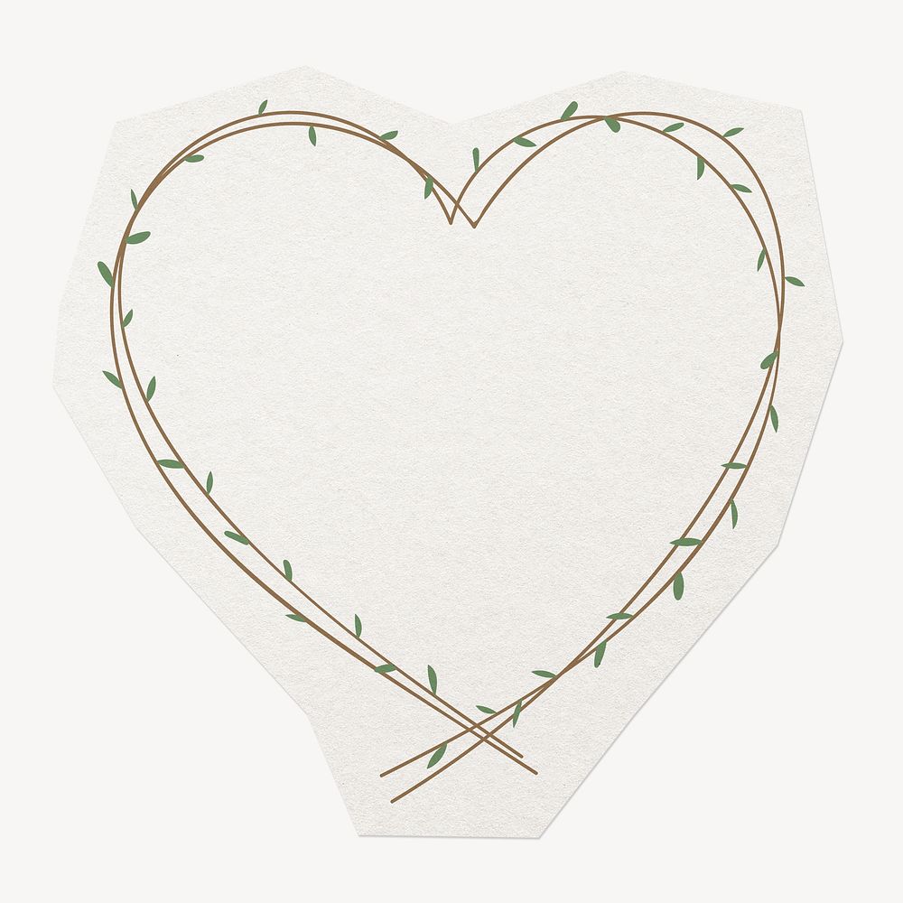 Heart leaf frame sticker collage element, paper craft clipart