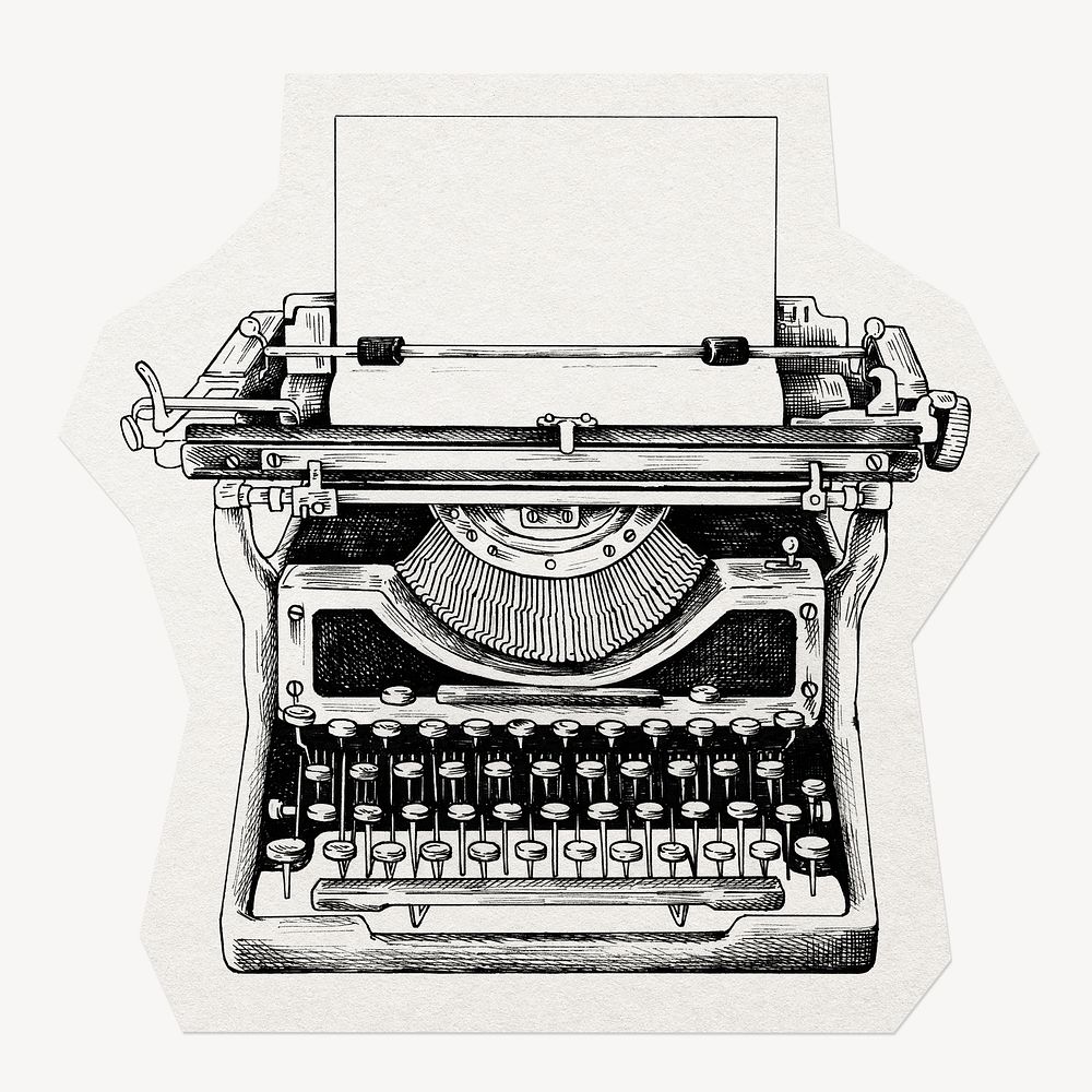Vintage typewriter clipart sticker, paper craft collage element