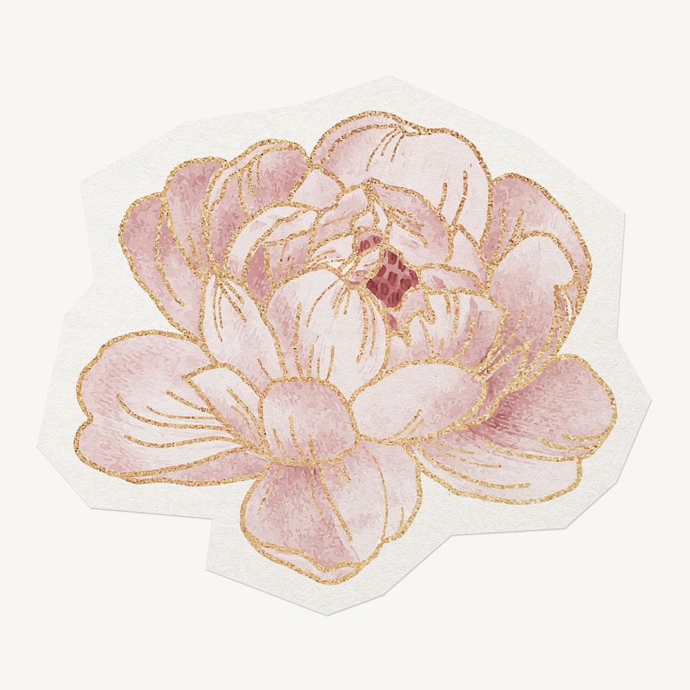 Pink flower sticker, aesthetic gold decoration 