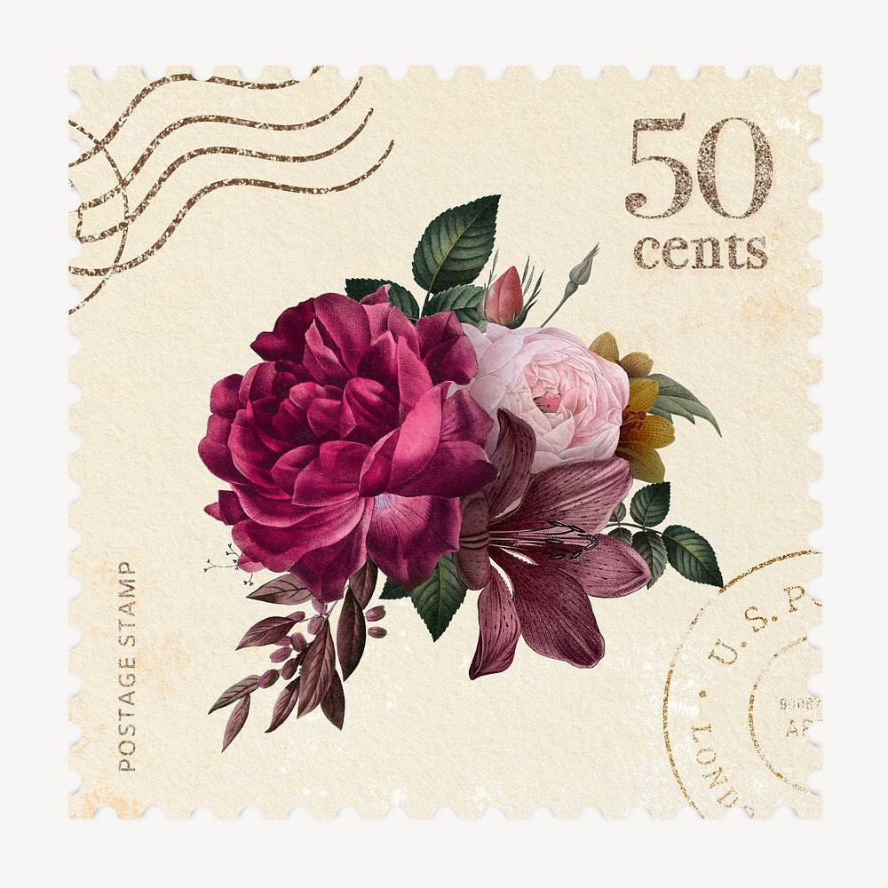 Roses postage stamp, vintage illustration