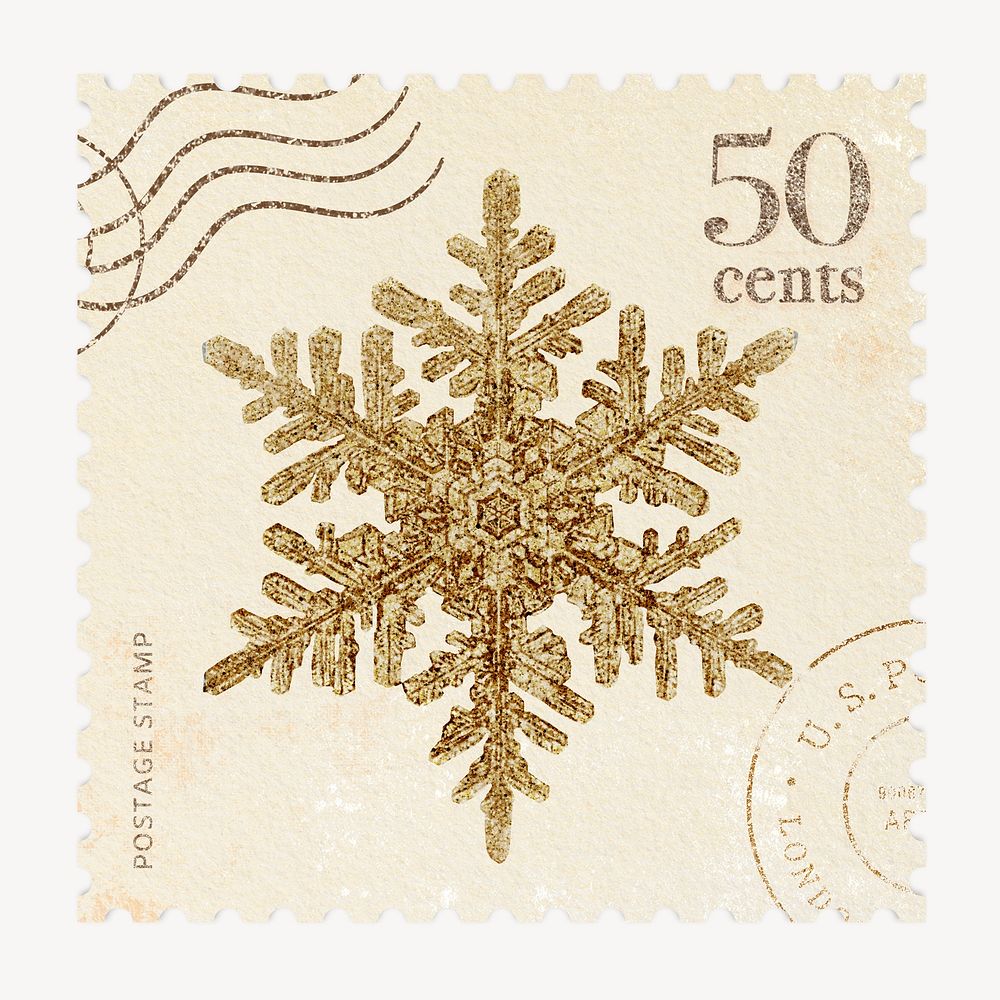 Ornament postage stamp, gold snowflake
