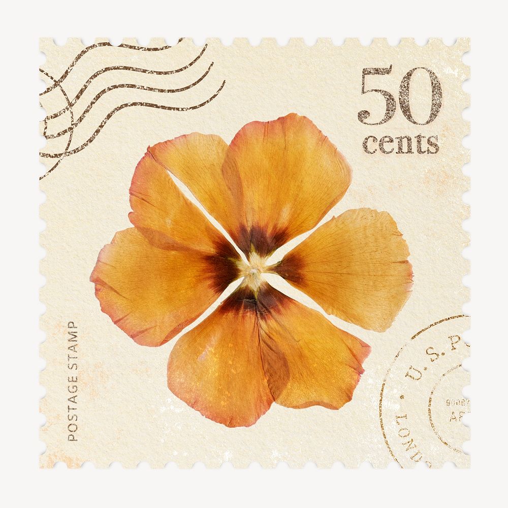 Dried flower postage stamp, vintage floral design