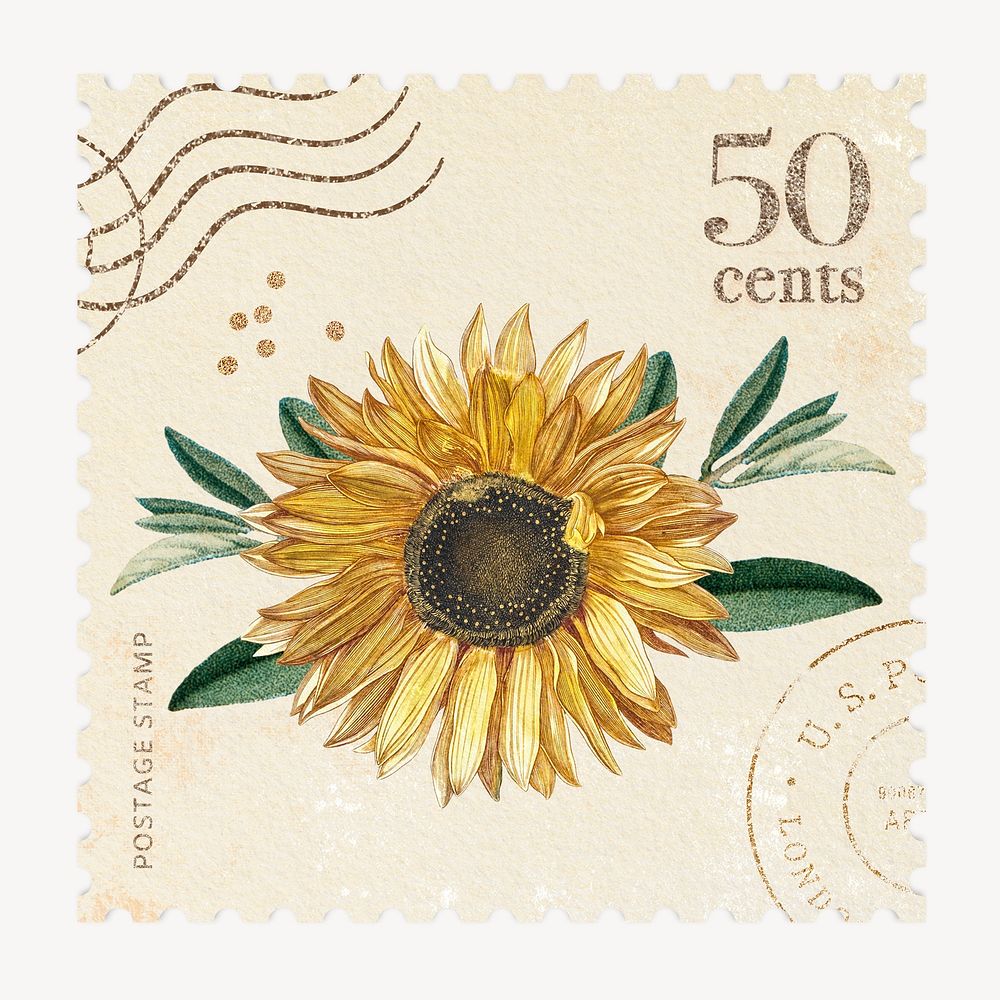 Sunflower postage stamp, vintage design
