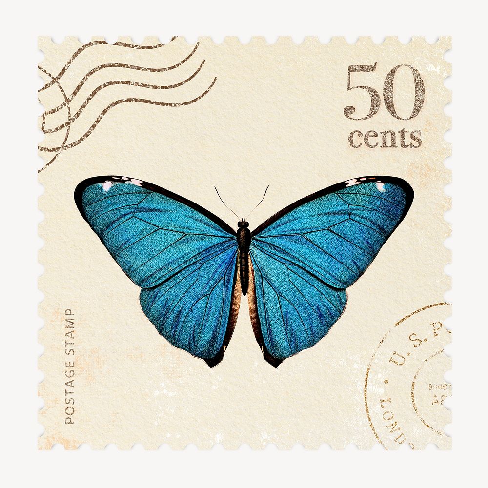 Butterfly postage stamp, vintage illustration