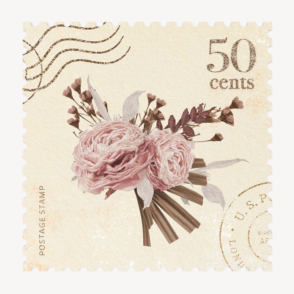Flowers postage stamp, scrapbook design