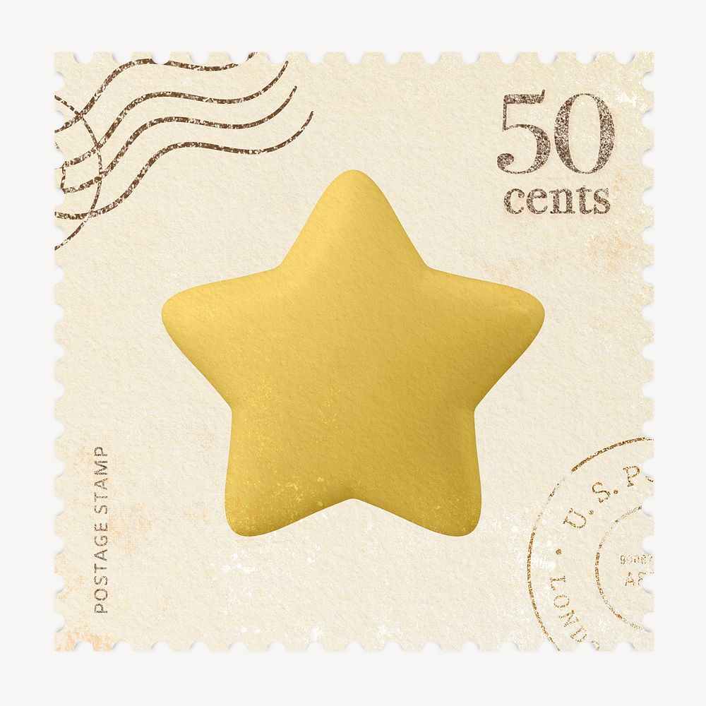 3D yellow star postage stamp