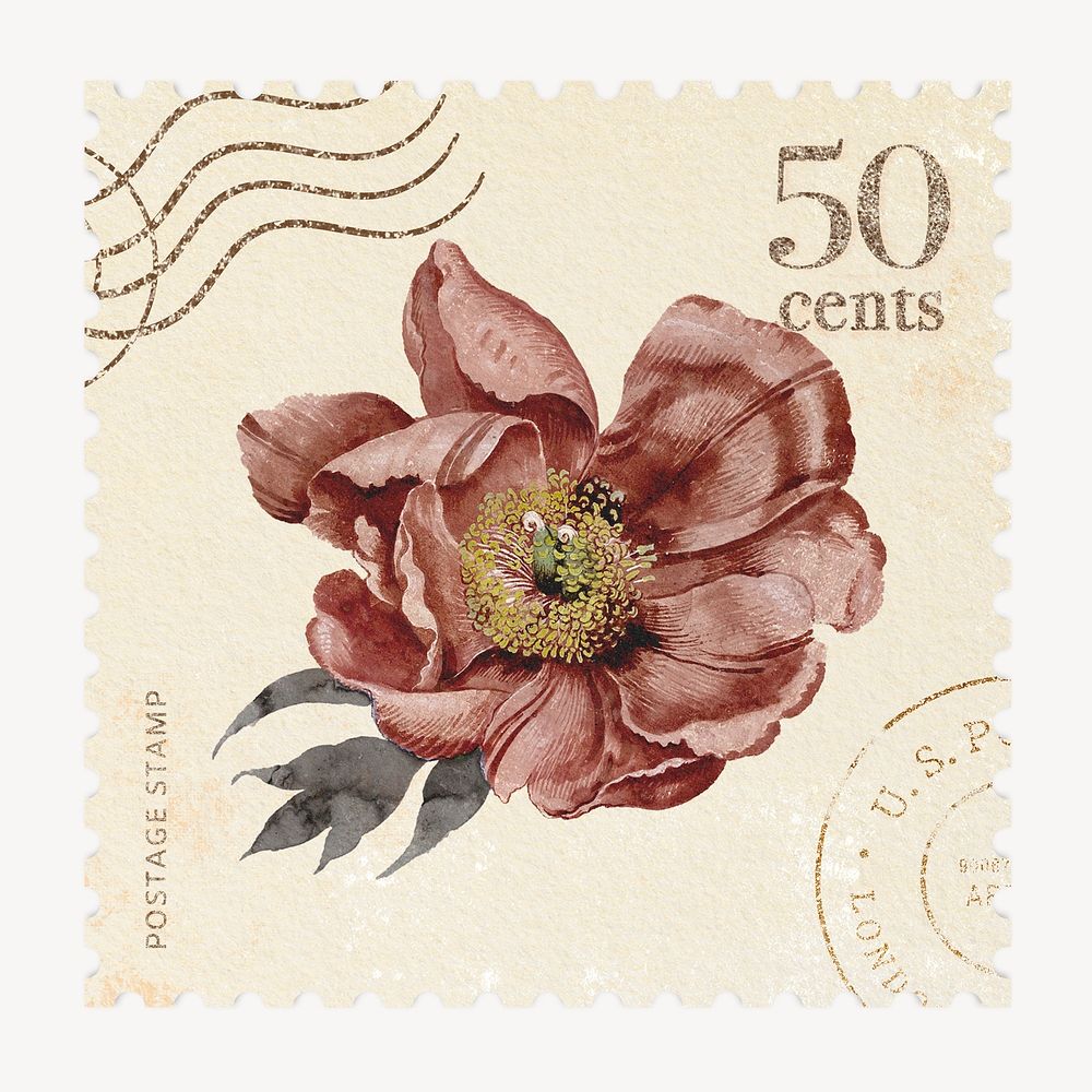 Flowers illustration postage stamp, scrapbook design