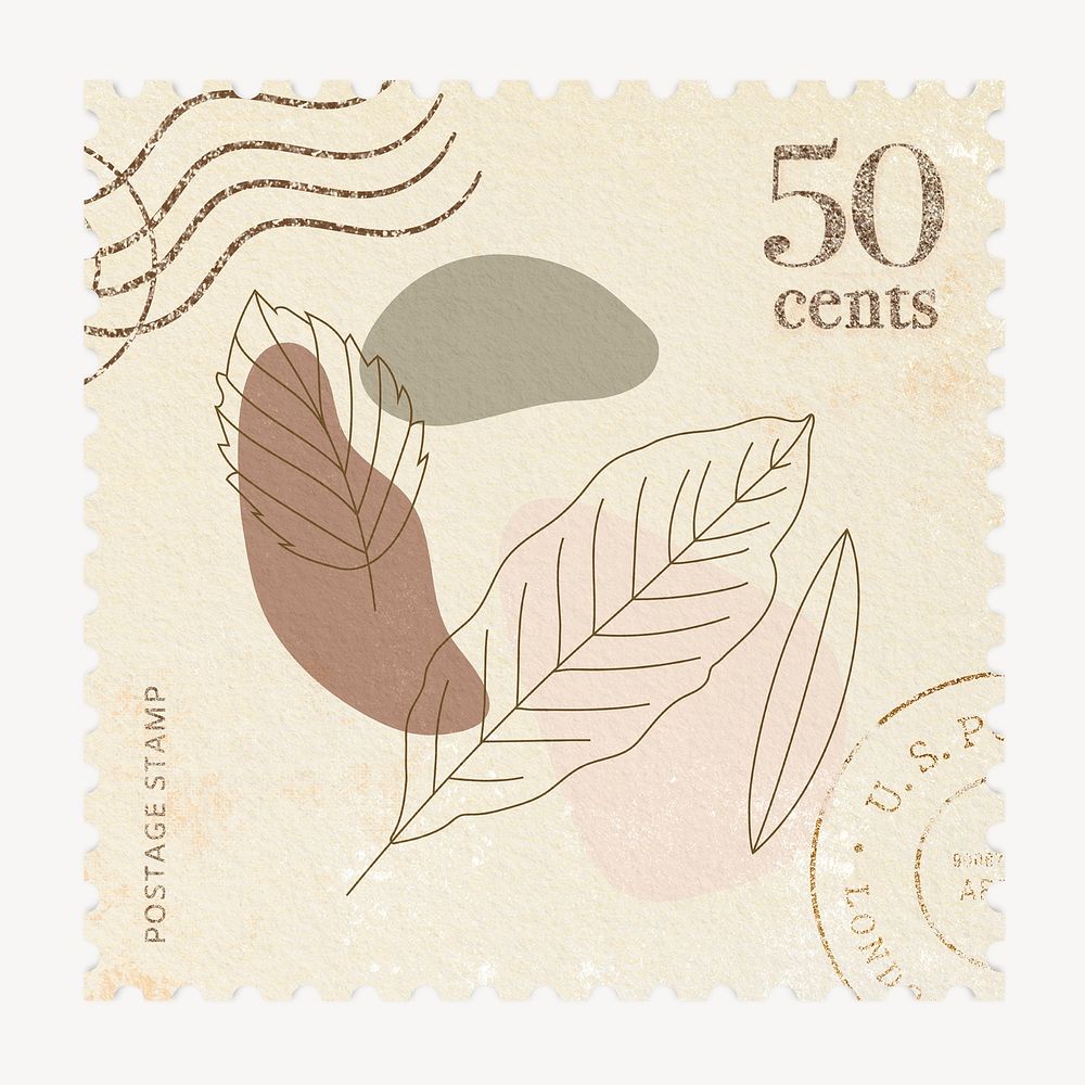 Leaves postage stamp, minimal line art