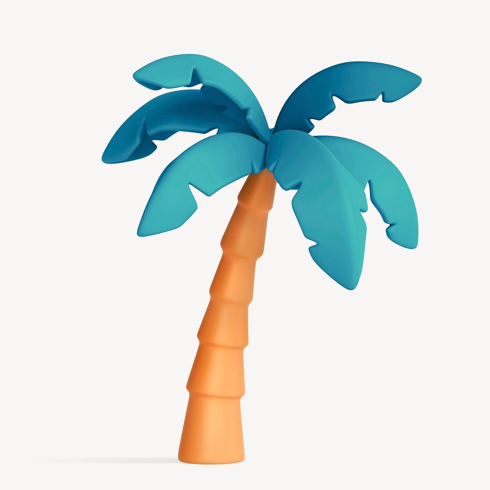 Blue coconut tree collage element, 3D summer design psd