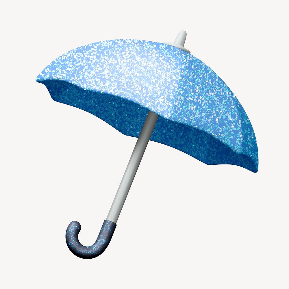 Blue glitter umbrella collage element, 3D summer design psd
