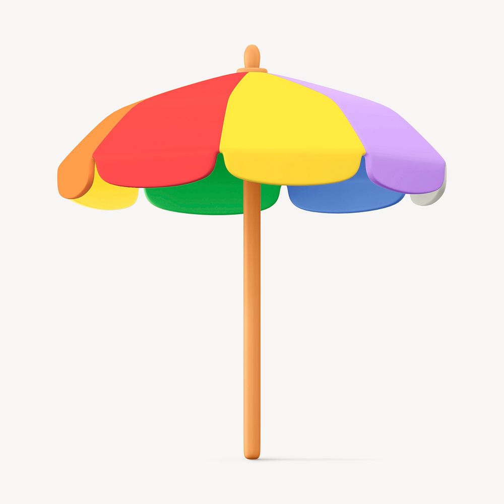 Colorful beach umbrella collage element, 3D summer design psd