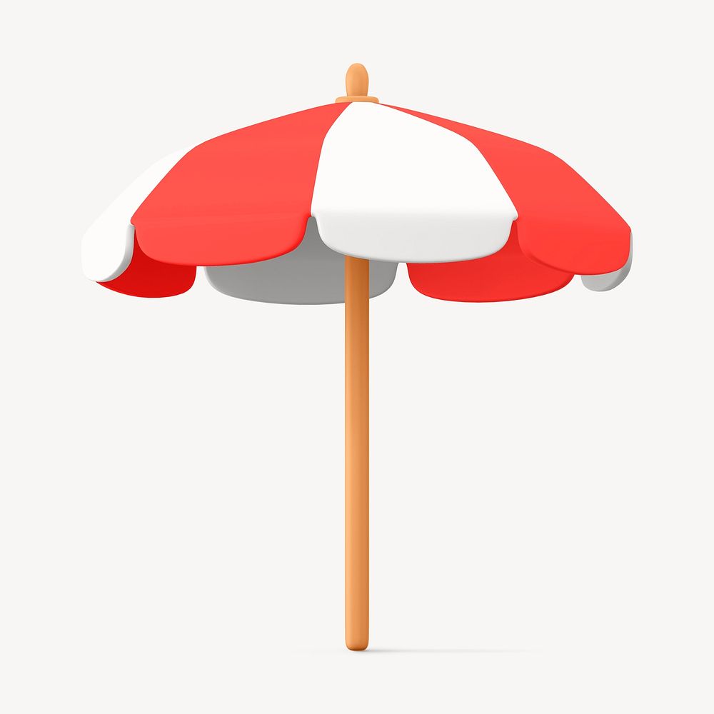 Red beach umbrella collage element, 3D summer design psd