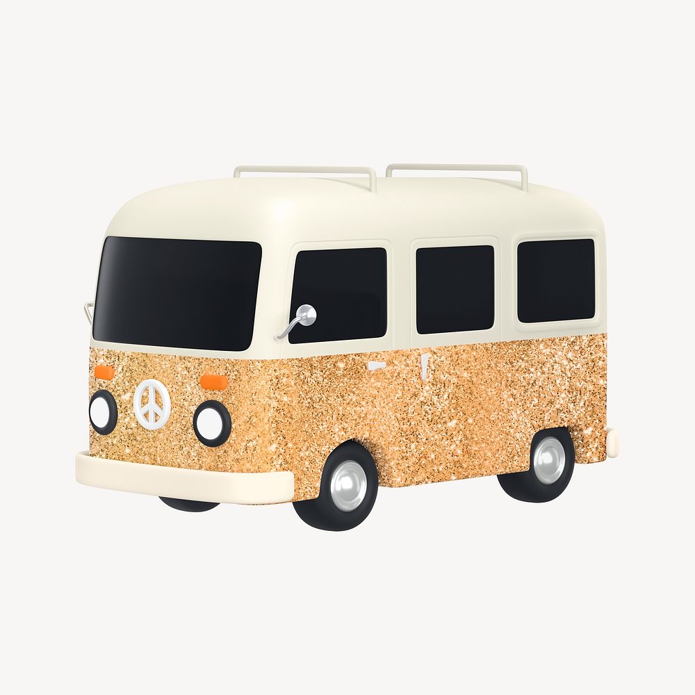 Gold glitter van collage element, 3D summer design psd