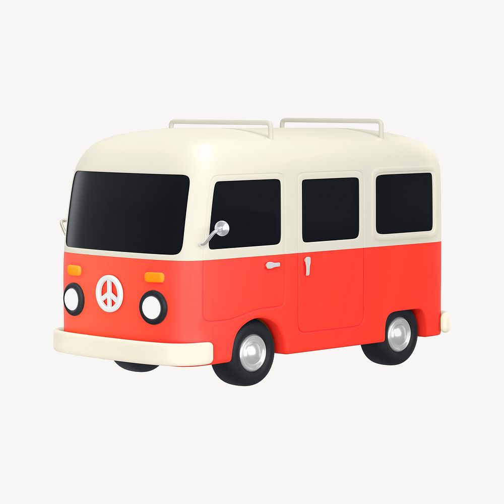 Red van collage element, 3D summer design psd