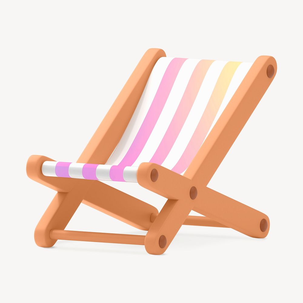 Aesthetic folding chair collage element, 3D summer design psd