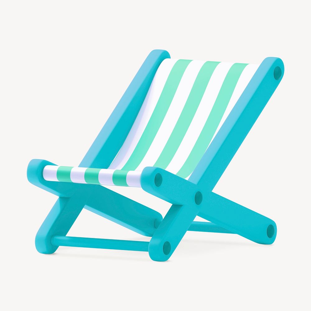 Green folding chair collage element, 3D summer design psd