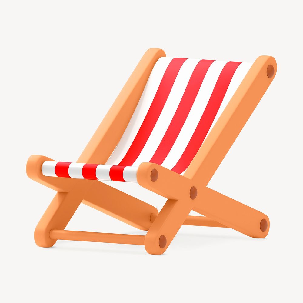 Red folding chair collage element, 3D summer design psd