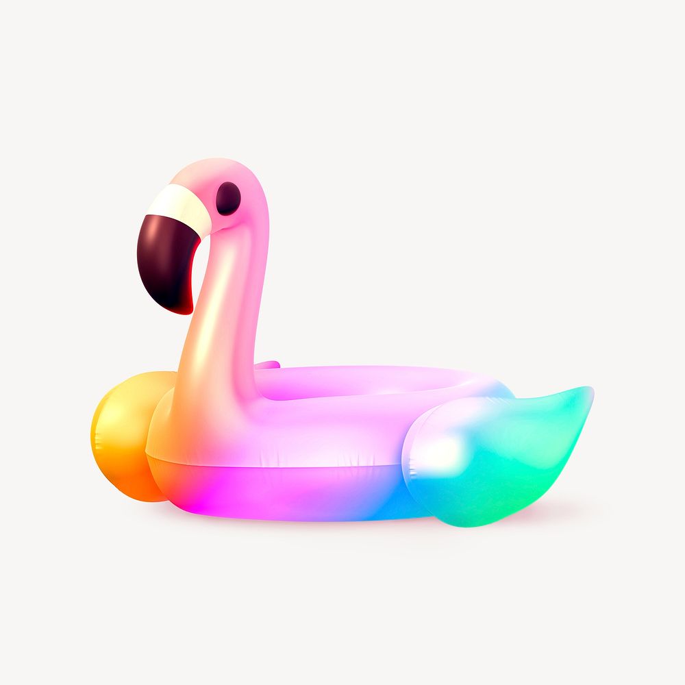 Aesthetic inflatable flamingo collage element, 3D summer design psd