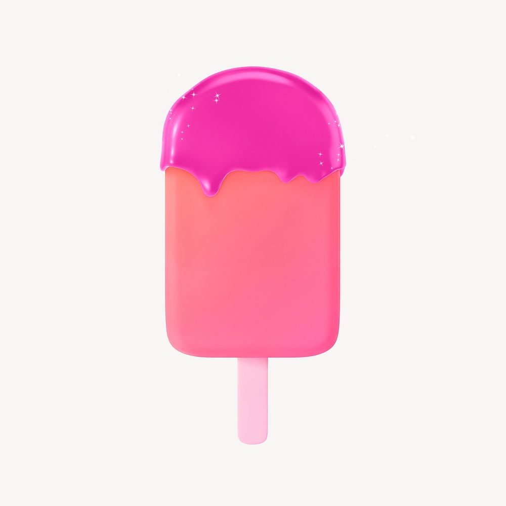 Strawberry gelato collage element, 3D summer design psd