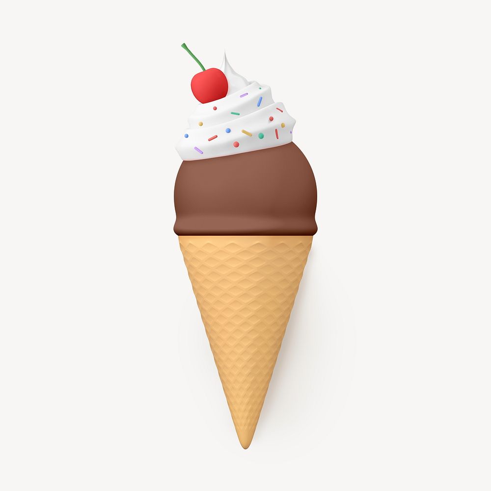 Chocolate ice cream collage element, 3D summer design psd