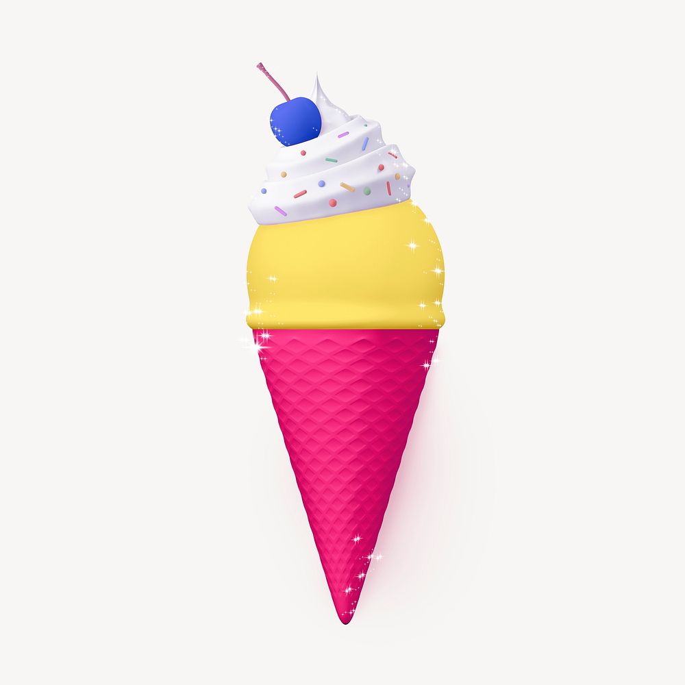 Ice cream collage element, 3D summer design psd