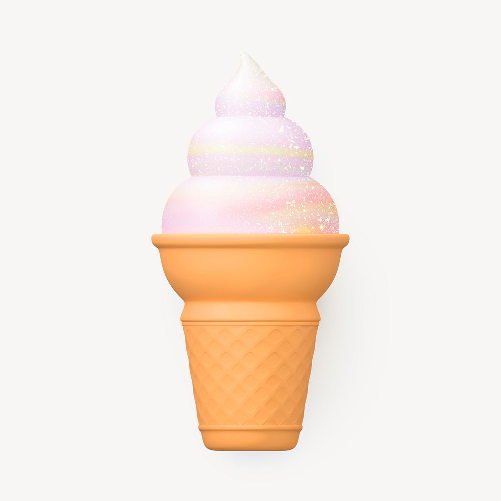 Vanilla ice cream collage element, 3D summer design psd