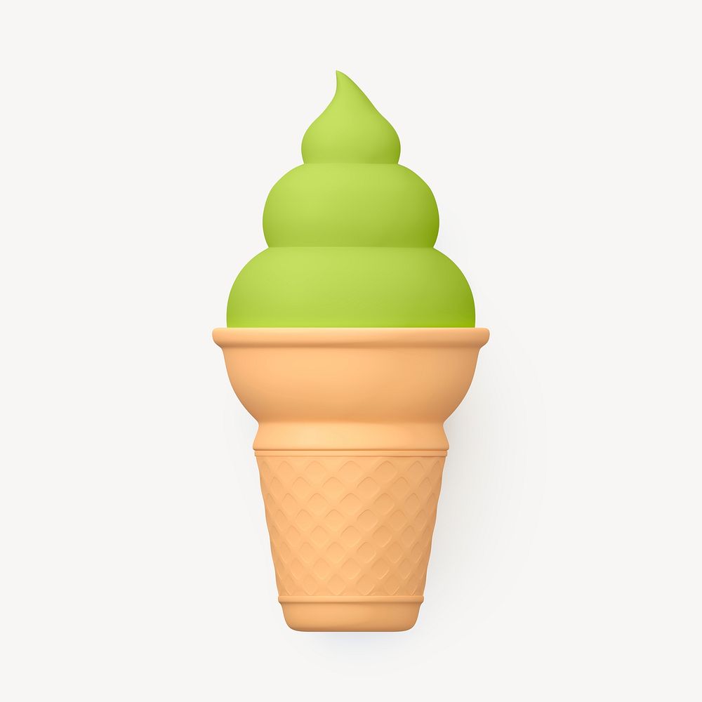 Green tea ice cream collage element, 3D summer design psd