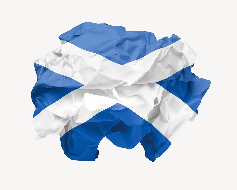 Scotland flag crumpled paper, national symbol graphic