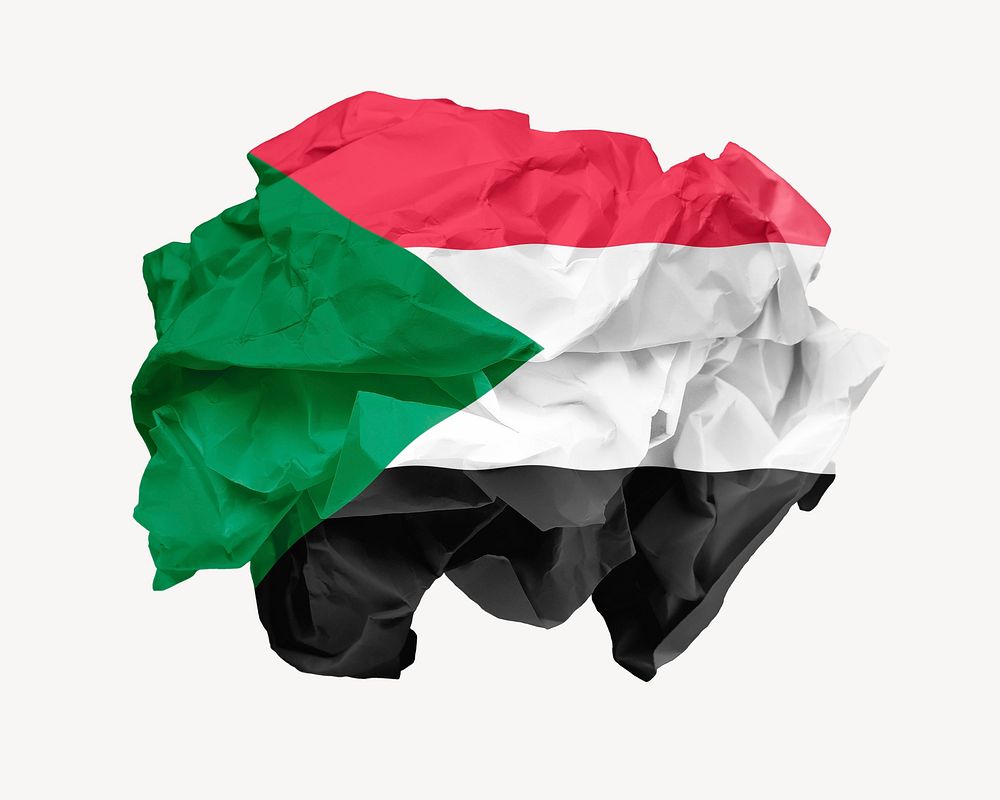 Sudan flag crumpled paper, national symbol graphic