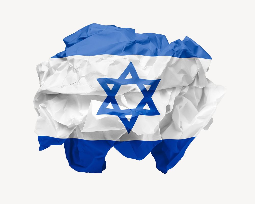 Israel flag crumpled paper, national symbol graphic