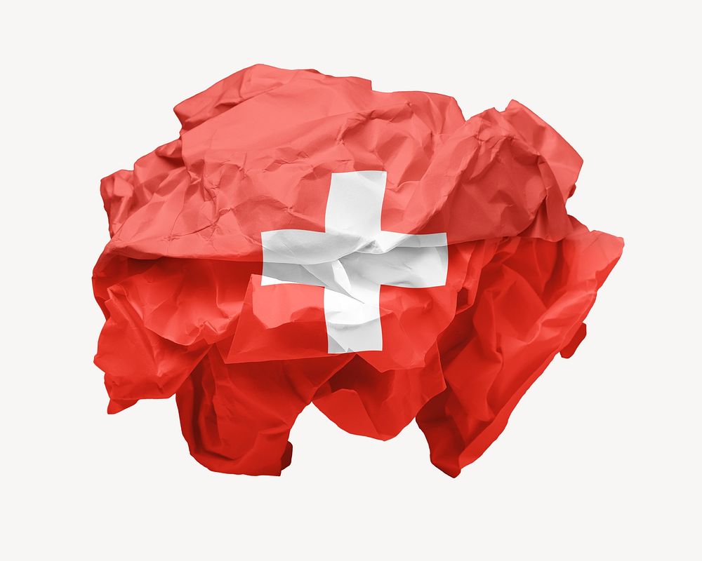 Switzerland flag crumpled paper, national symbol graphic