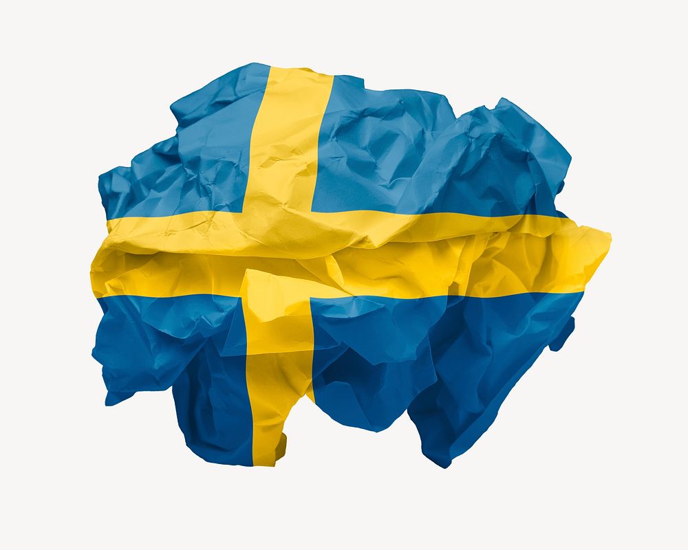 Sweden flag crumpled paper, national symbol graphic