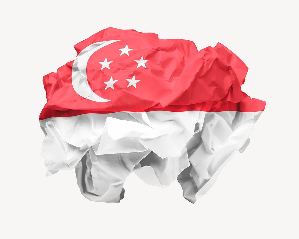Singapore flag on crumpled paper, national symbol graphic