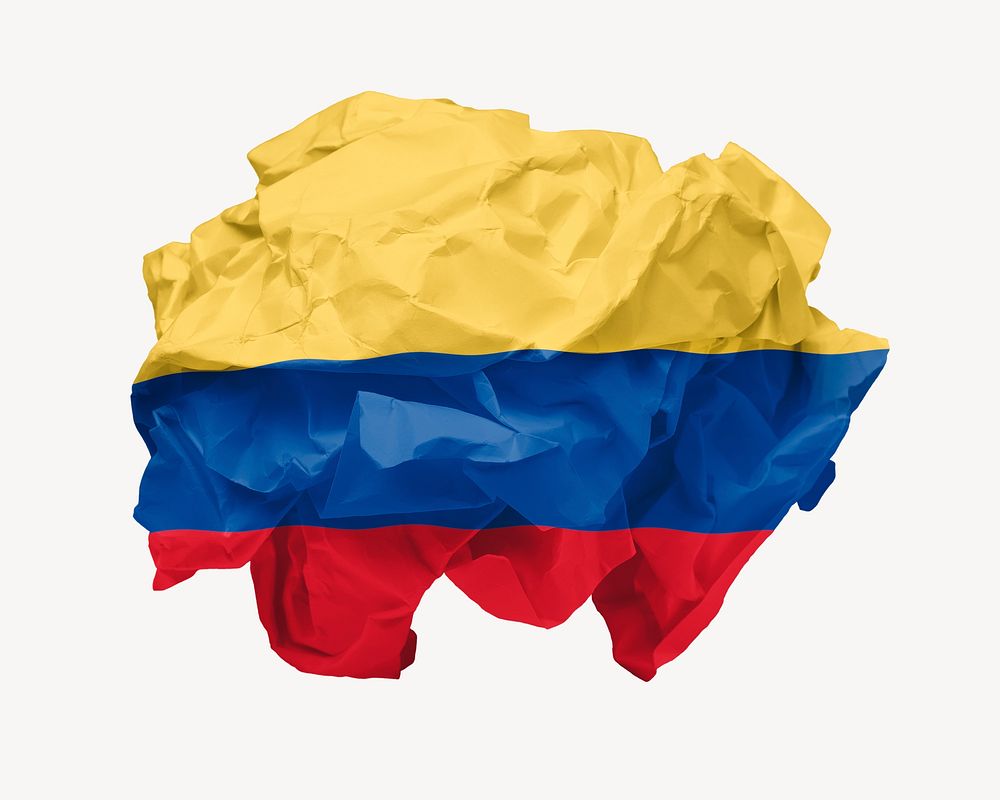 Colombia flag crumpled paper, national symbol graphic