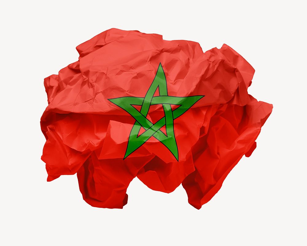 Morocco flag crumpled paper, national symbol graphic