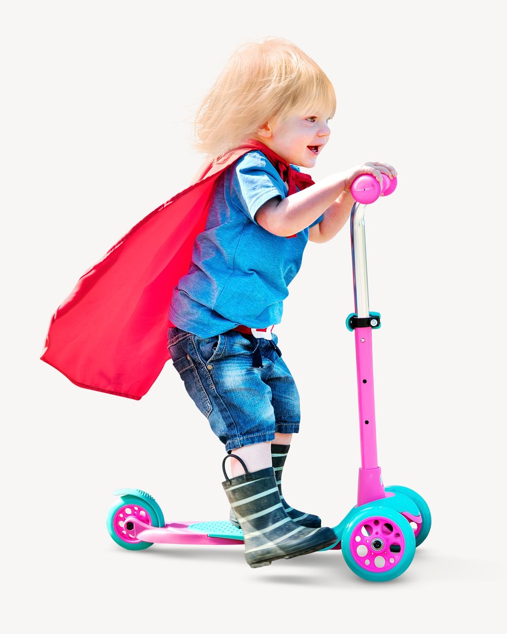 Kid riding scooter isolated image psd