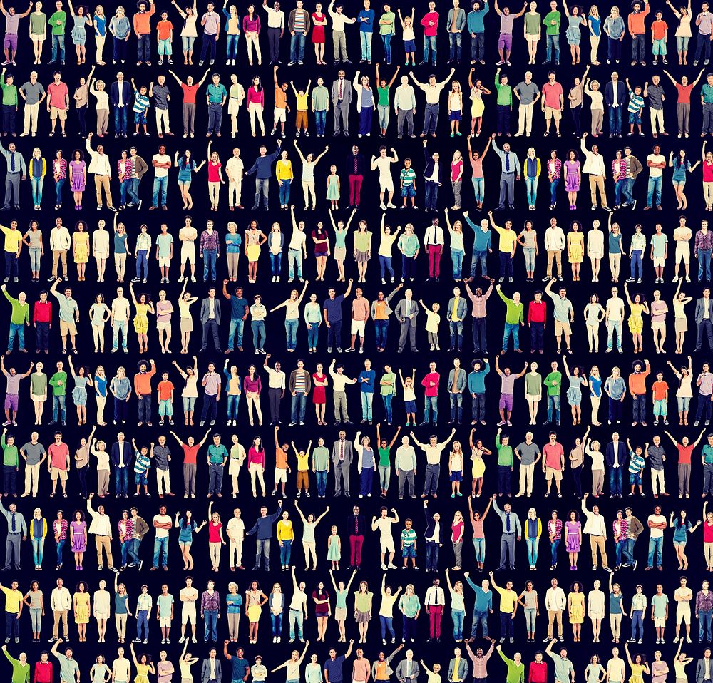 Group of diverse people standing in a row with full body