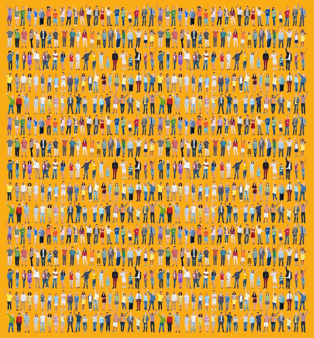 A huge collection of diverse and individual people on yellow background