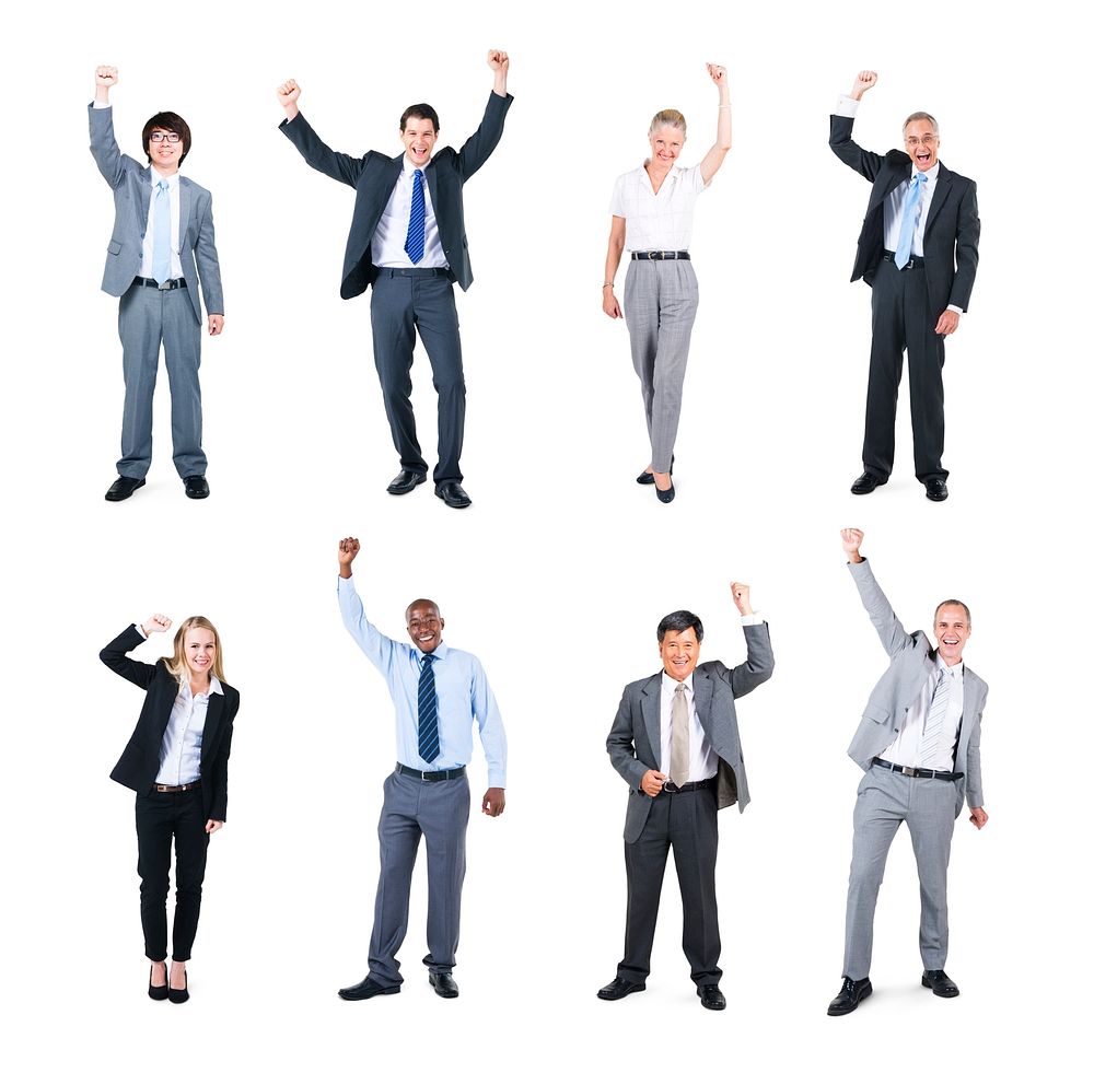 Group of Business People Celebrating with their Hands Raised