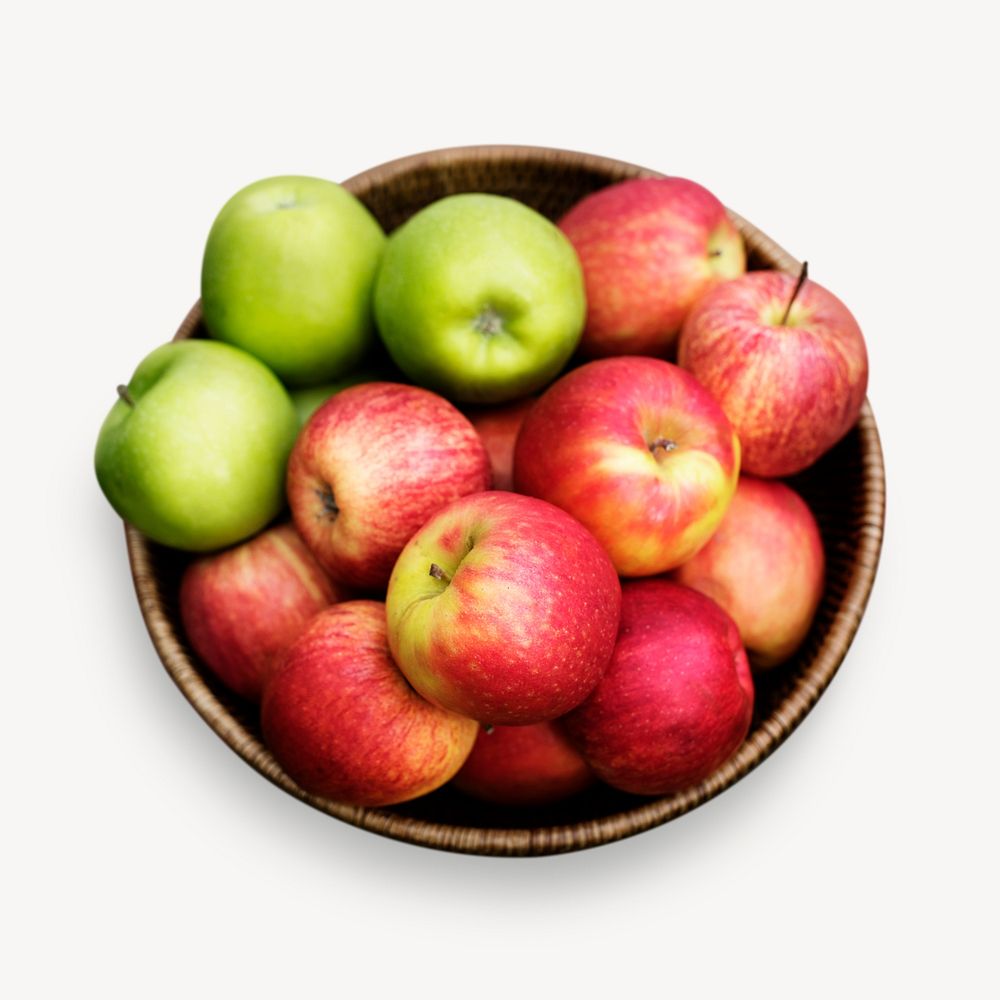 Apple bowl sticker, fruit image psd