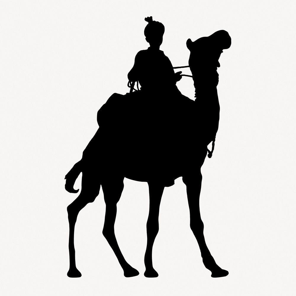Camel rider silhouette, Egyptian transportation image psd