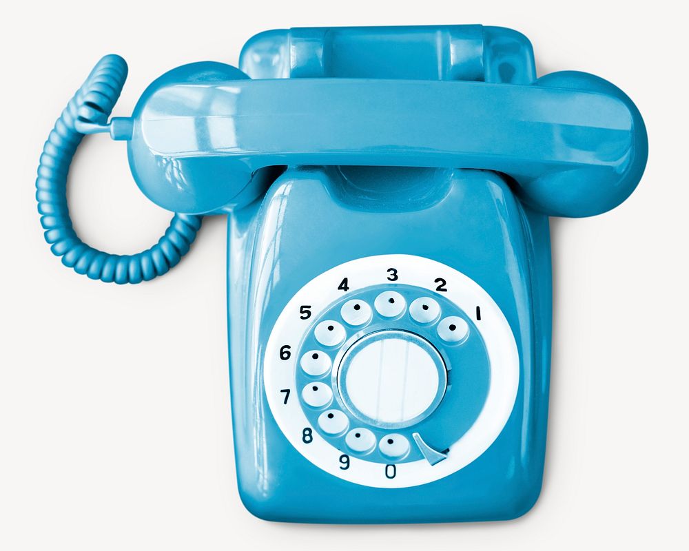 Blue rotary telephone, retro object isolated image psd