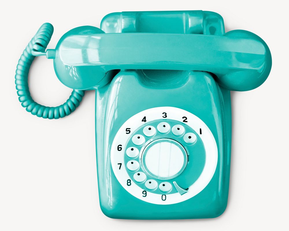 Green rotary telephone, retro object isolated image psd