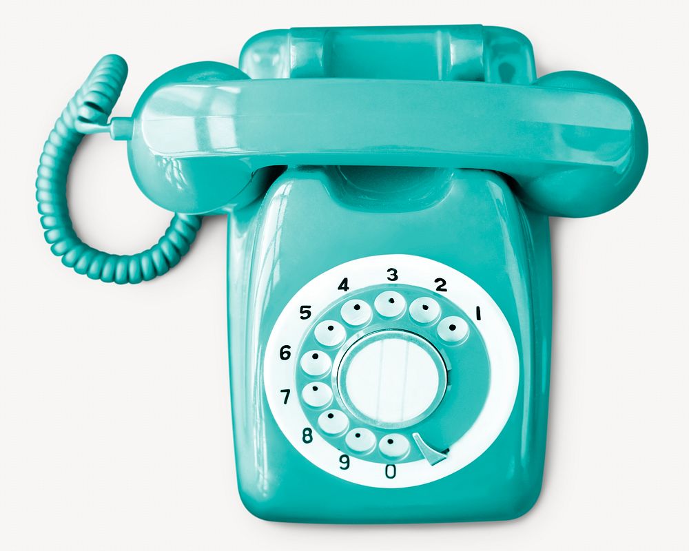 Green rotary telephone, retro object isolated image