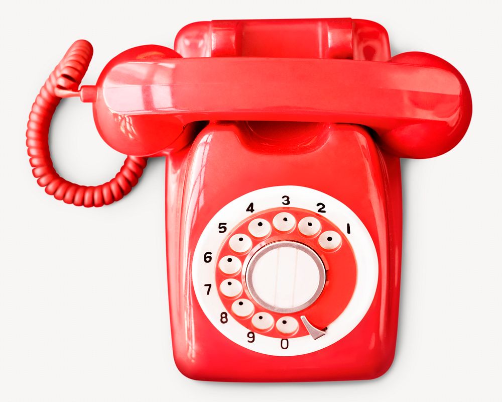Red rotary telephone, retro object isolated image