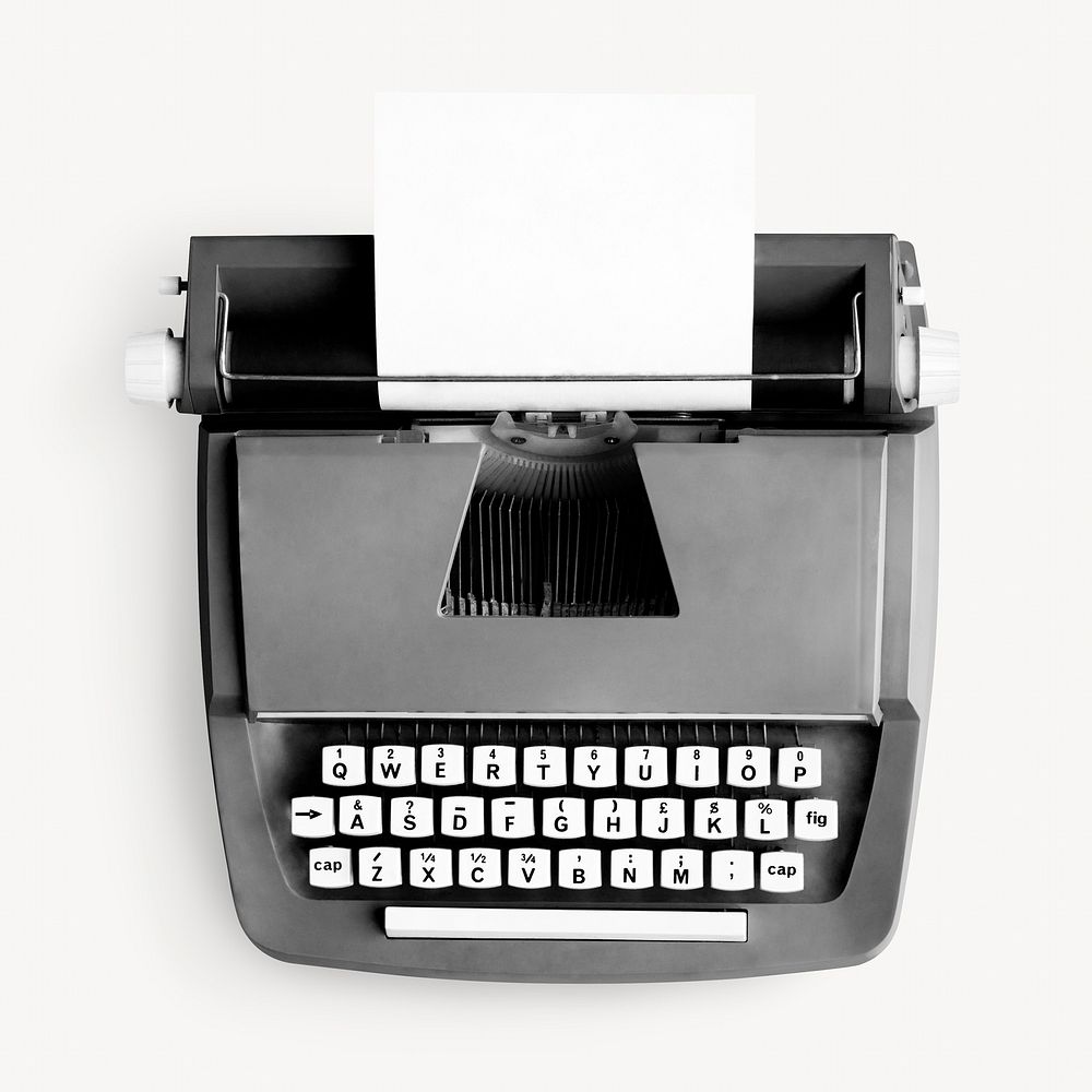 Black typewriter, vintage object isolated image