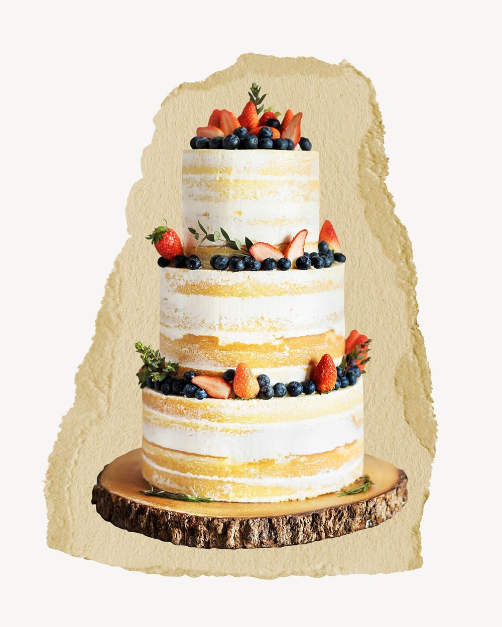 Wedding cake, ripped paper collage element