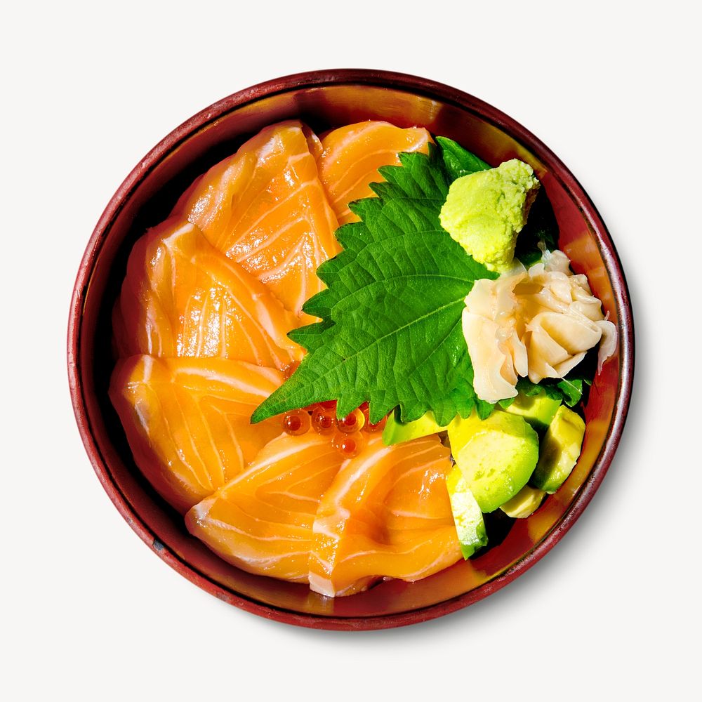 Salmon bowl, Japanese food isolated image psd