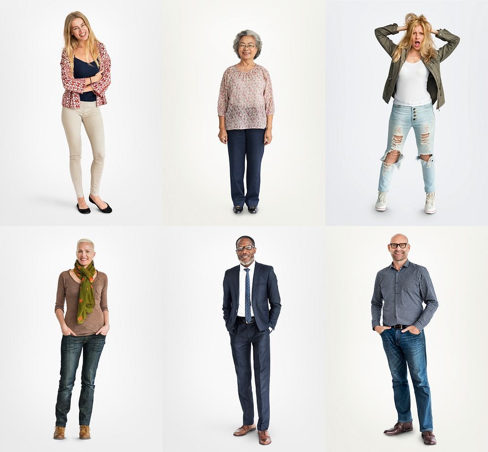A studio portrait collage of diverse people